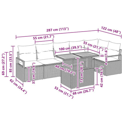 Garten Essgruppe mit Kissen mit Kissen 7 pcs Beige und Creme