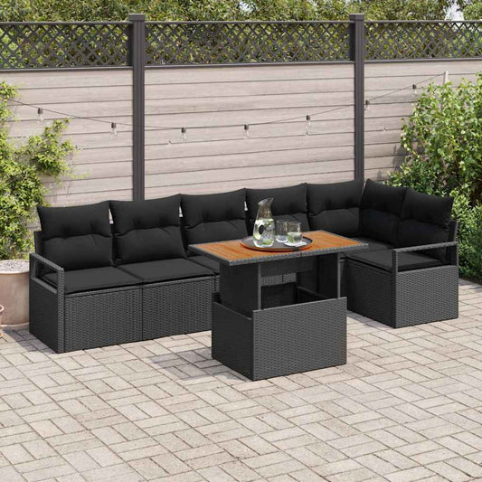Garten Essgruppe mit Kissen mit Kissen 7 pcs Schwarz und Braun