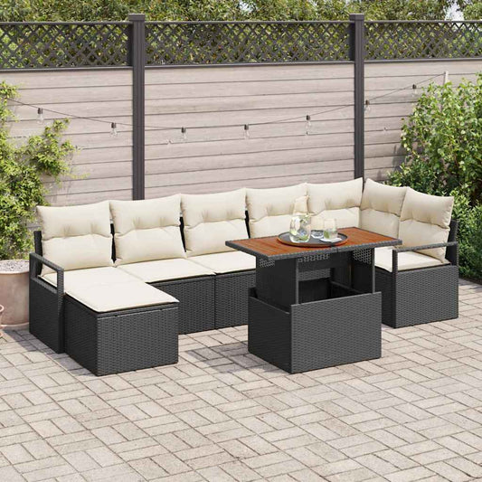 Garten Essgruppe mit Kissen 8 pcs Schwarz und Creme