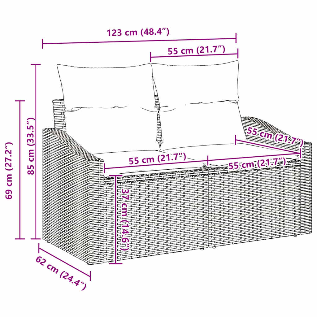 Garten Essgruppe mit Kissen Grau und Braun 100 x 55 x 73 cm