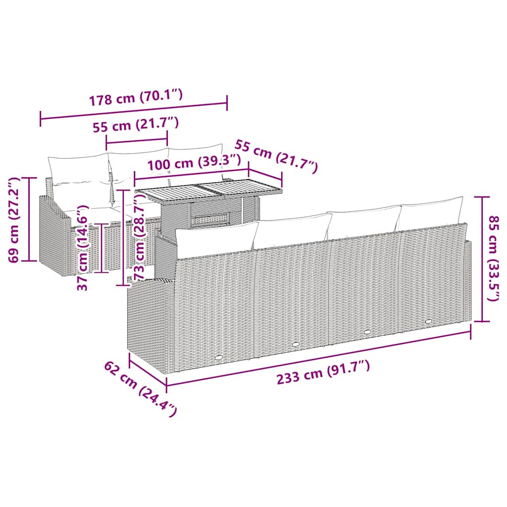 Garten Essgruppe mit Kissen Beige und Grau 100 x 55 x 73 cm
