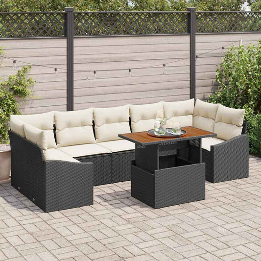 Garten Essgruppe mit Kissen mit Kissen 8 pcs Schwarz und Creme