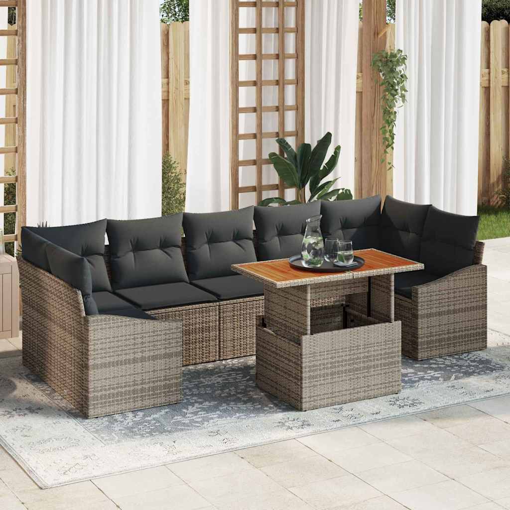 Garten Essgruppe mit Kissen mit Kissen 8 pcs Grau und Braun
