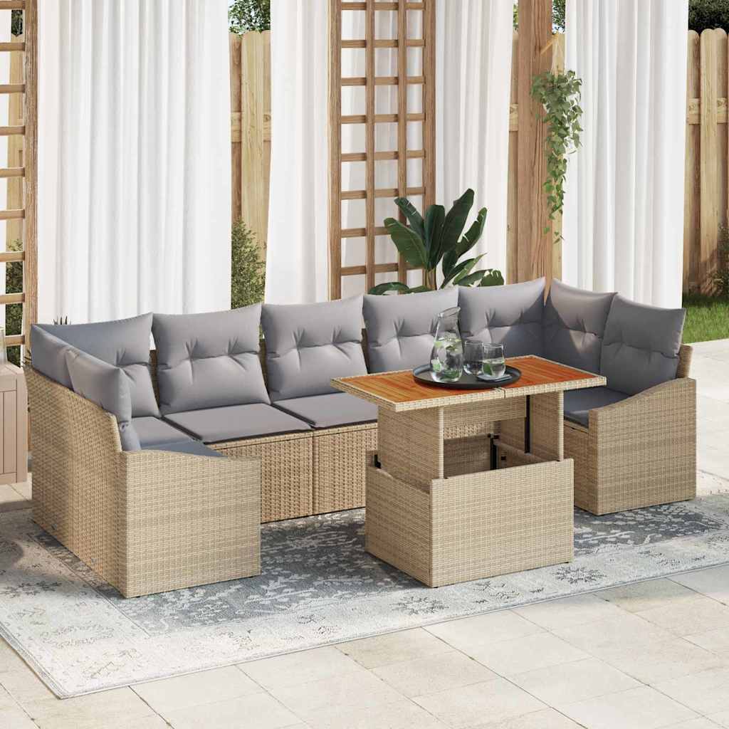 Garten Essgruppe mit Kissen mit Kissen 8 pcs Beige und Grau