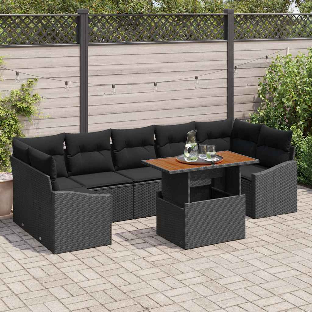 Garten Essgruppe mit Kissen mit Kissen 8 pcs Schwarz und Braun