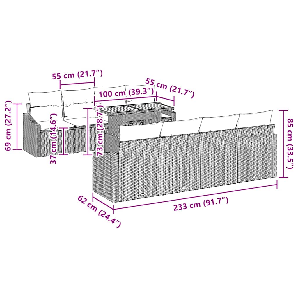 Garten Essgruppe mit Kissen mit Kissen 9 pcs Beige und Creme
