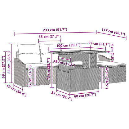 Garten Essgruppe mit Kissen 6 pcs Beige und Grau