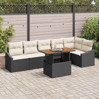 Garten Essgruppe mit Kissen mit Kissen 7 pcs Schwarz und Creme