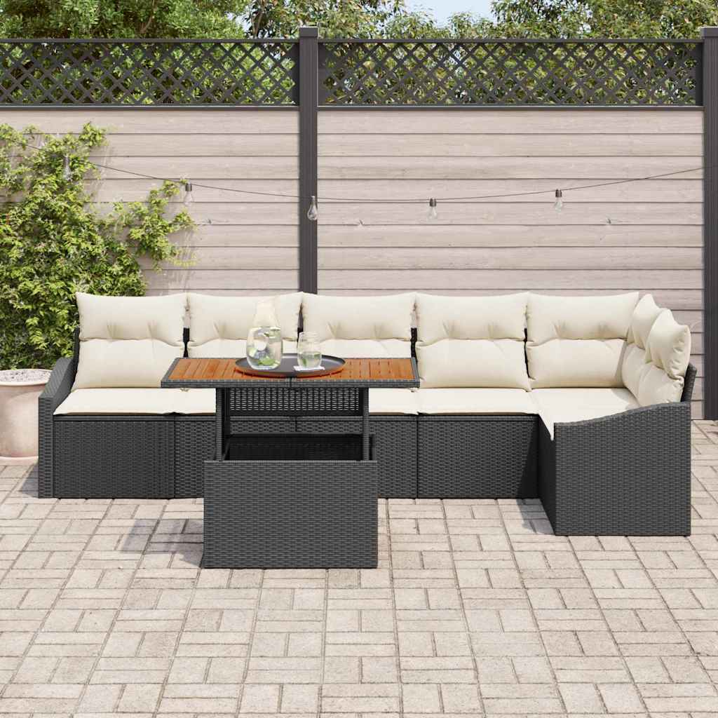 Garten Essgruppe mit Kissen mit Kissen 7 pcs Schwarz und Creme