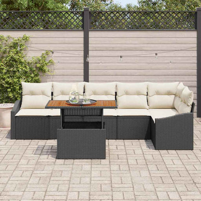 Garten Essgruppe mit Kissen mit Kissen 7 pcs Schwarz und Creme
