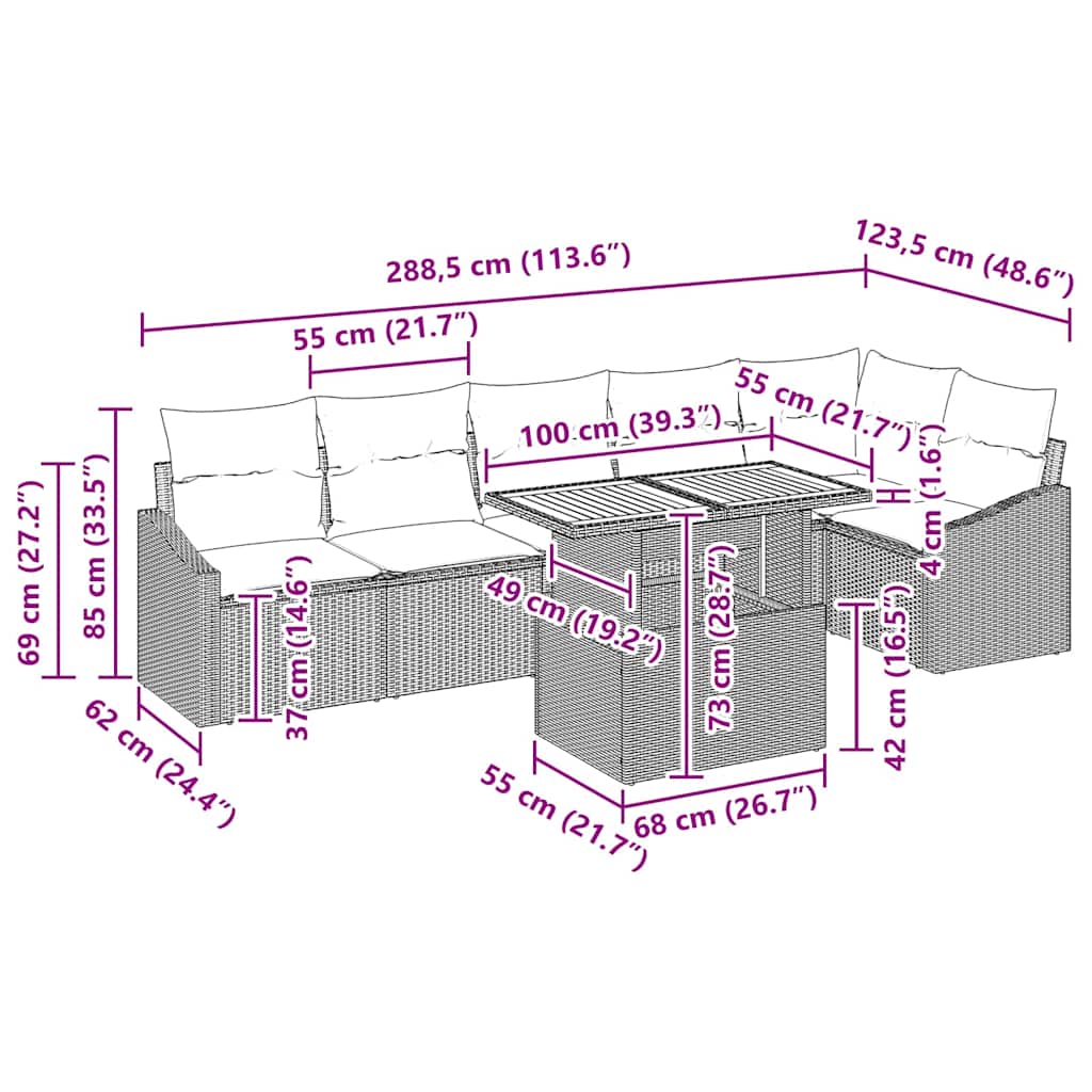 Garten Essgruppe mit Kissen mit Kissen 7 pcs Grau und Braun