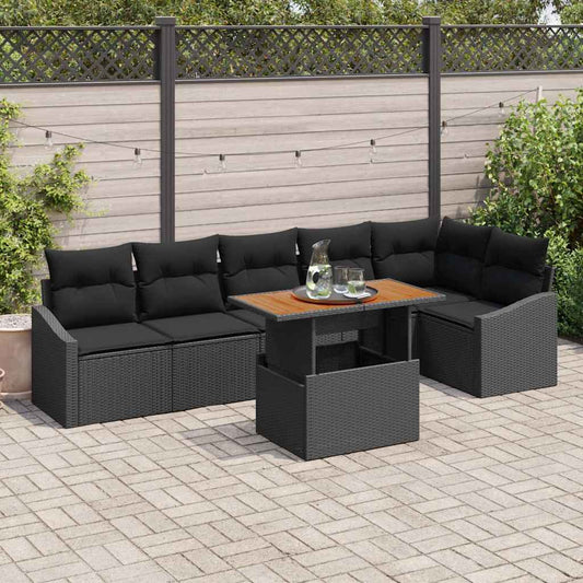 Garten Essgruppe mit Kissen mit Kissen 7 pcs Schwarz und Braun