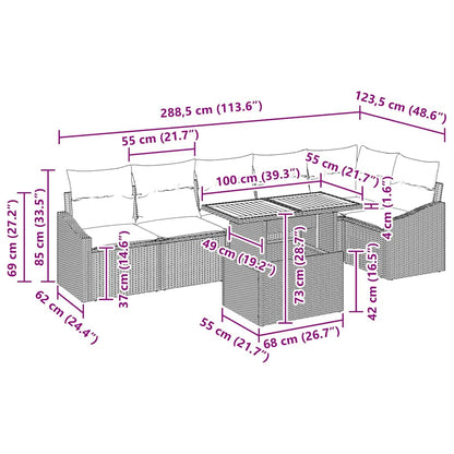 Garten Essgruppe mit Kissen mit Kissen 7 pcs Schwarz und Braun