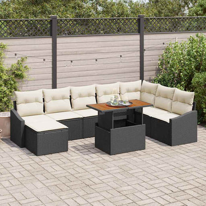 Garten Essgruppe mit Kissen 9 pcs Schwarz und Creme