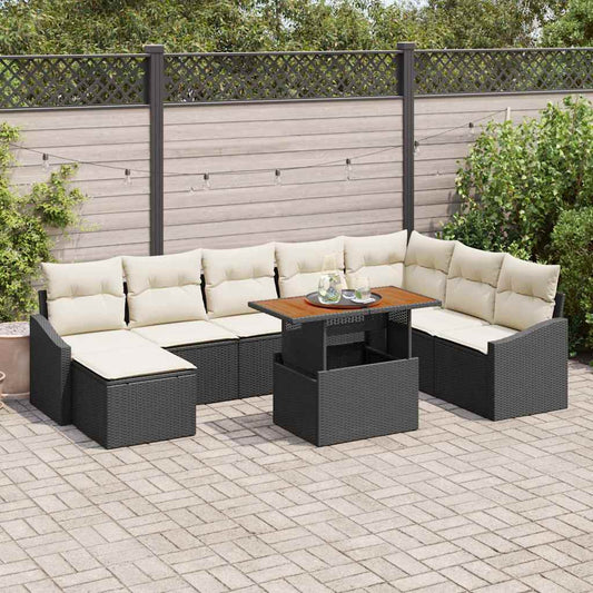 Garten Essgruppe mit Kissen 9 pcs Schwarz und Creme