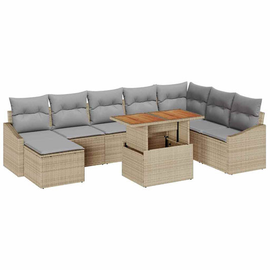 Garten Essgruppe mit Kissen 9 pcs Beige und Grau