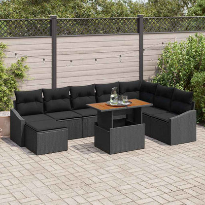 Garten Essgruppe mit Kissen 9 pcs Schwarz und Braun