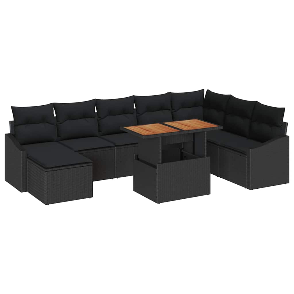 Garten Essgruppe mit Kissen 9 pcs Schwarz und Braun