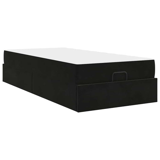 Bettgestell mit Matratze mit Speicher Schwarz 90 x 200 cm Samt