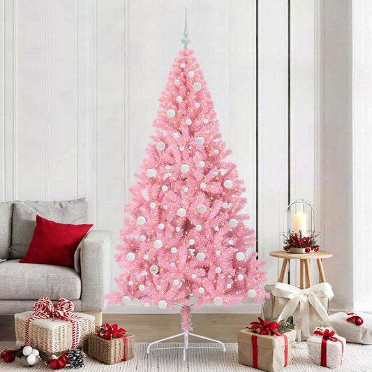 Künstlicher vorbeleuchteter Weihnachtsbaum Rosa 210 cm PVC