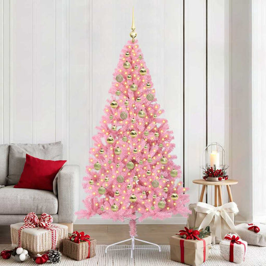 Künstlicher vorbeleuchteter Weihnachtsbaum Rosa 210 cm PVC