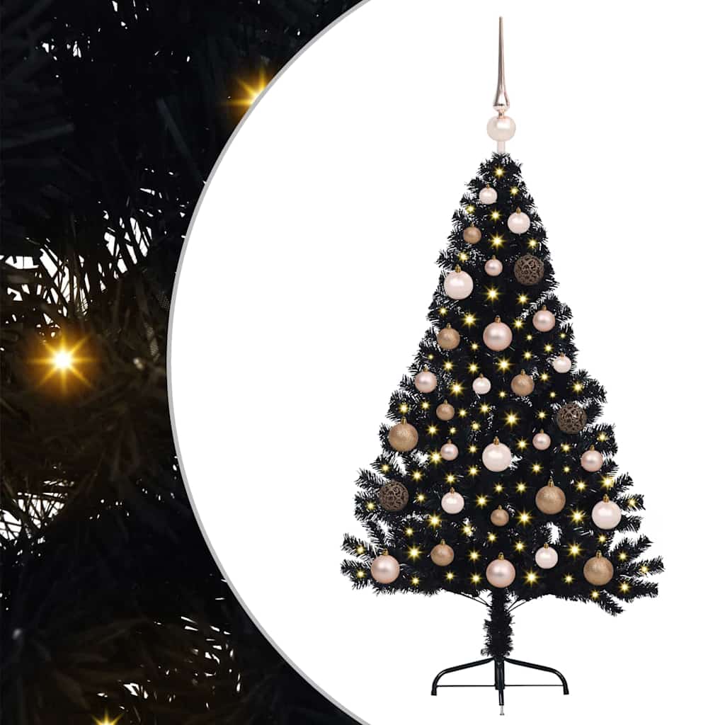 Künstlicher vorbeleuchteter Weihnachtsbaum Schwarz 120 cm PVC