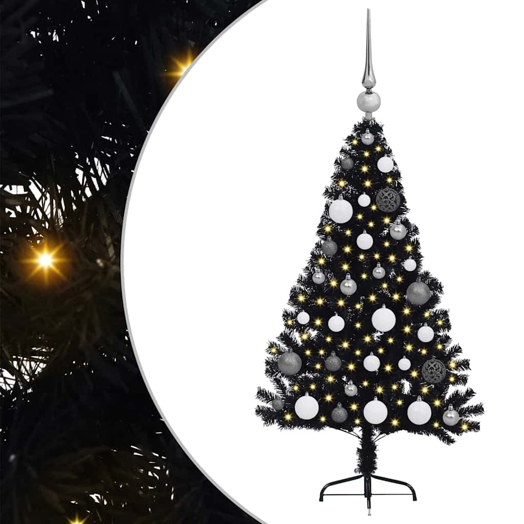 Künstlicher vorbeleuchteter Weihnachtsbaum Schwarz 120 cm PVC