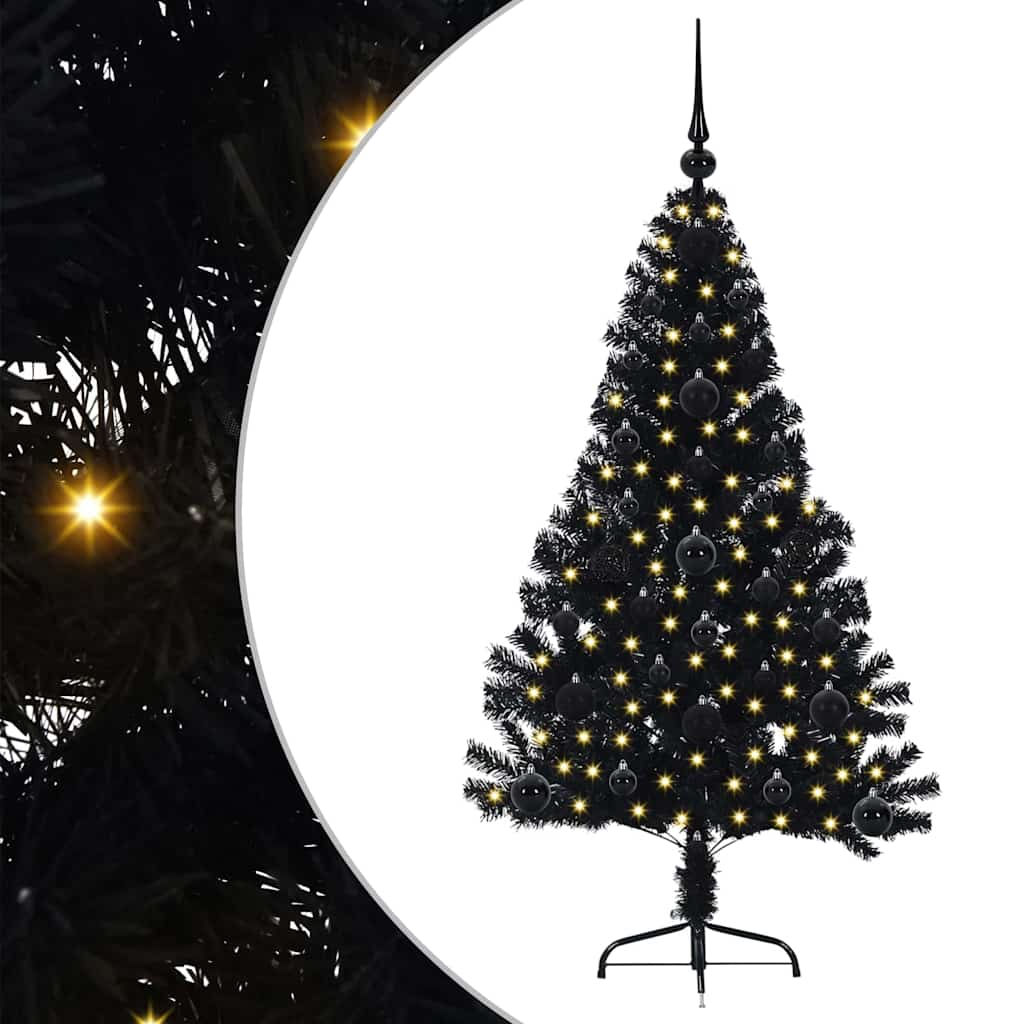 Künstlicher vorbeleuchteter Weihnachtsbaum Schwarz 120 cm PVC