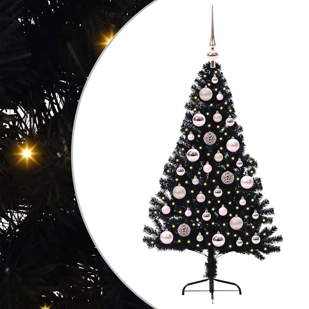 Künstlicher vorbeleuchteter Weihnachtsbaum Schwarz 120 cm PVC