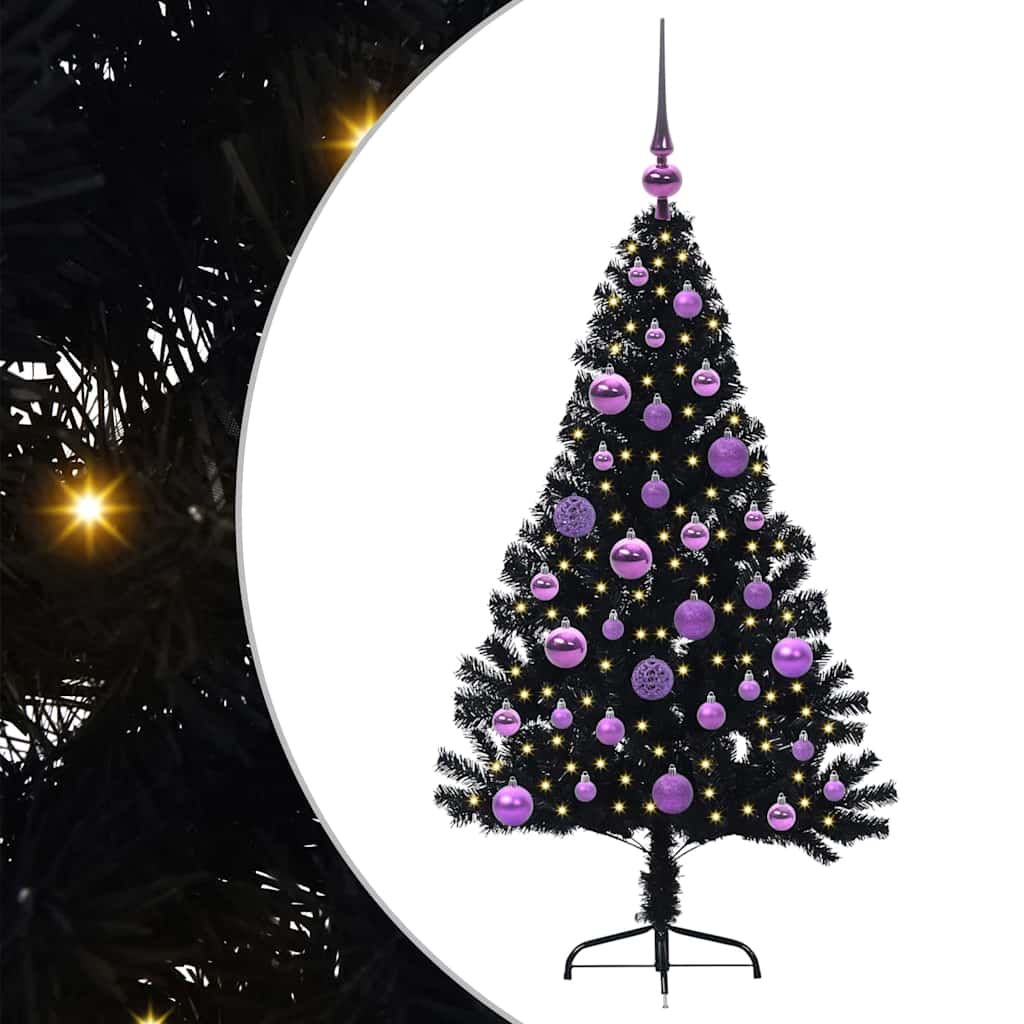 Künstlicher vorbeleuchteter Weihnachtsbaum Schwarz 120 cm PVC