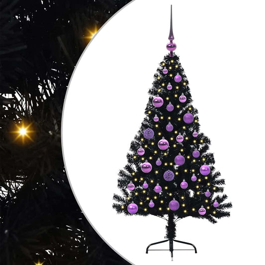 Künstlicher vorbeleuchteter Weihnachtsbaum Schwarz 120 cm PVC