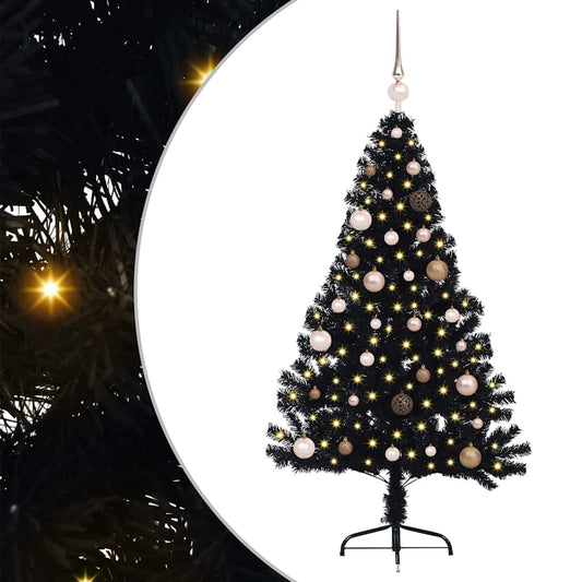 Künstlicher vorbeleuchteter Weihnachtsbaum Schwarz 150 cm PVC