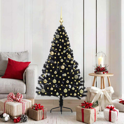 Künstlicher vorbeleuchteter Weihnachtsbaum Schwarz 150 cm PVC