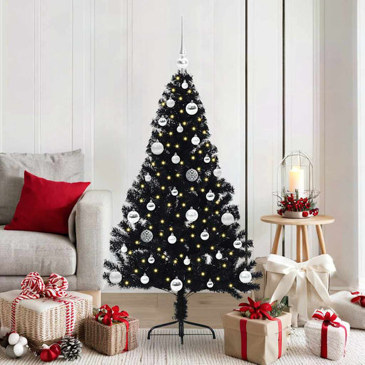Künstlicher vorbeleuchteter Weihnachtsbaum Schwarz 150 cm PVC