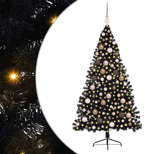 Künstlicher vorbeleuchteter Weihnachtsbaum Schwarz 180 cm PVC