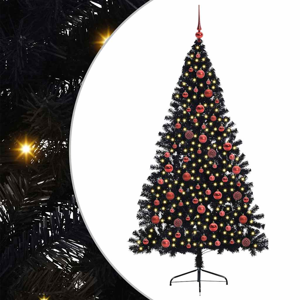 Künstlicher vorbeleuchteter Weihnachtsbaum Schwarz 180 cm PVC