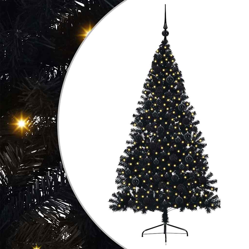 Künstlicher vorbeleuchteter Weihnachtsbaum Schwarz 180 cm PVC