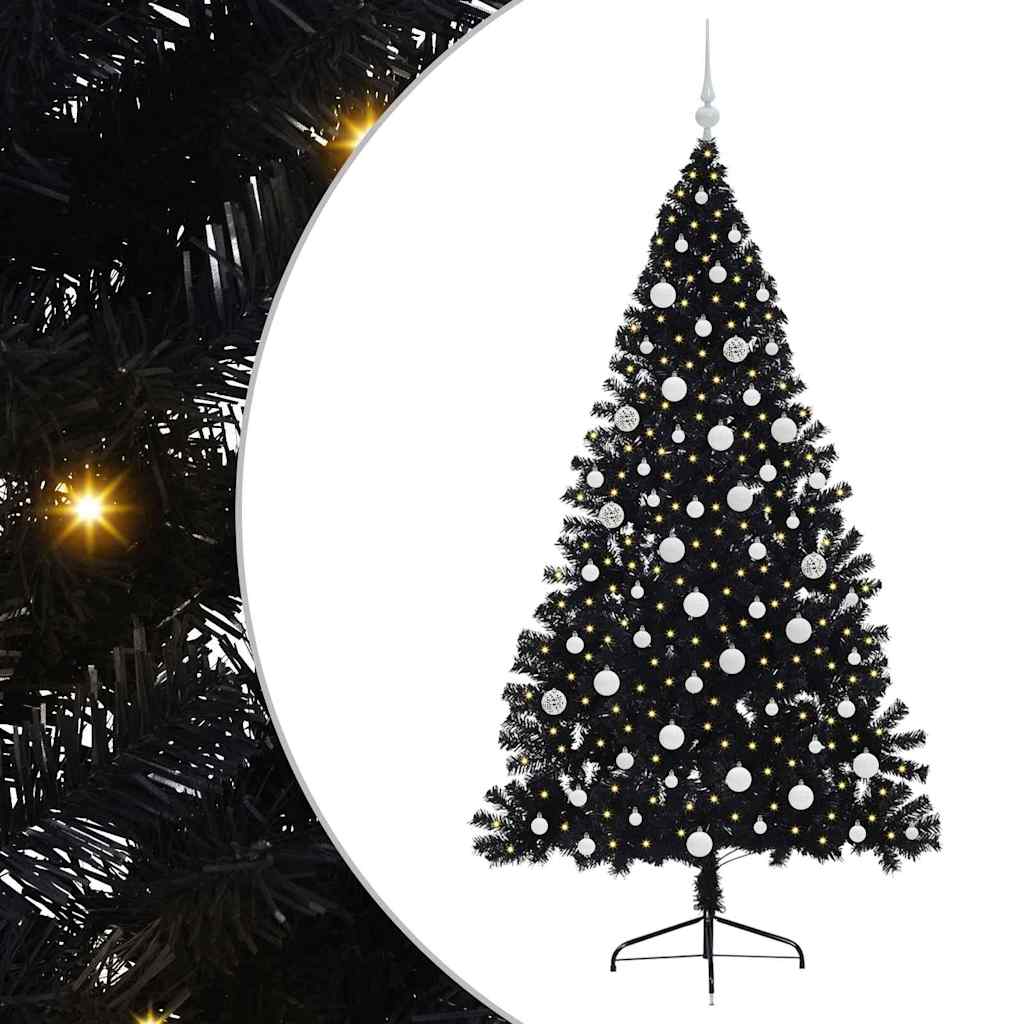 Künstlicher vorbeleuchteter Weihnachtsbaum Schwarz 180 cm PVC