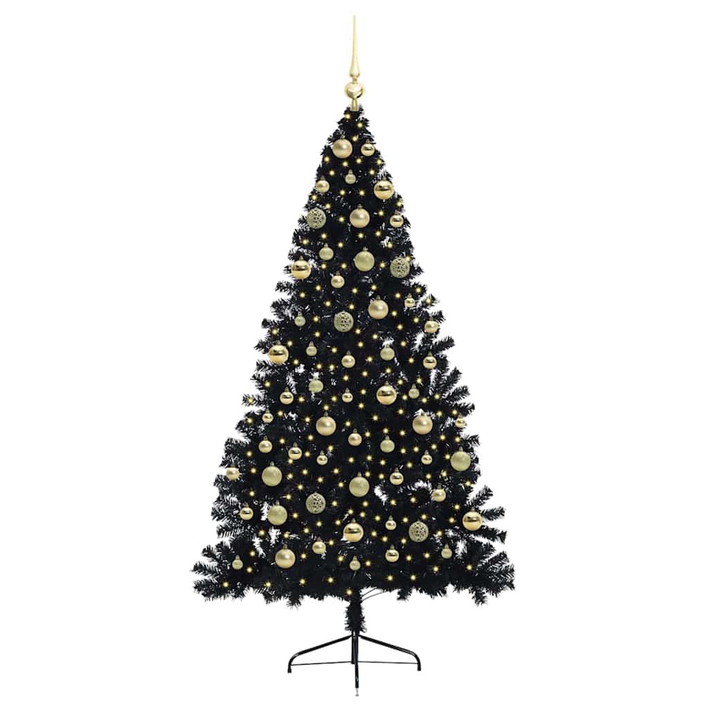 Künstlicher vorbeleuchteter Weihnachtsbaum Schwarz 180 cm PVC