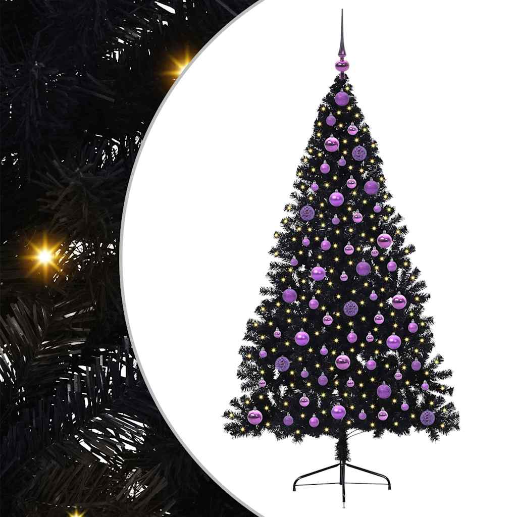 Künstlicher vorbeleuchteter Weihnachtsbaum Schwarz 180 cm PVC