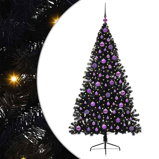 Künstlicher vorbeleuchteter Weihnachtsbaum Schwarz 180 cm PVC