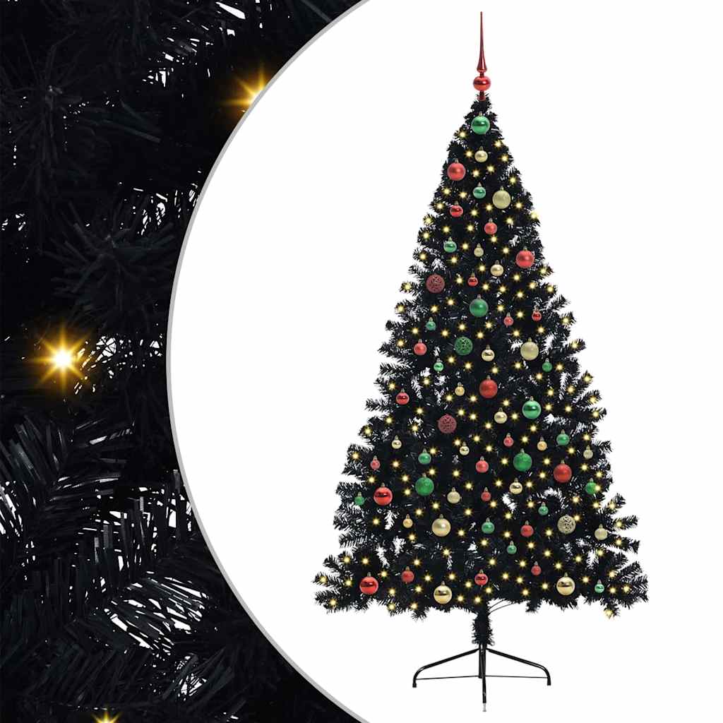 Künstlicher vorbeleuchteter Weihnachtsbaum Schwarz 180 cm PVC