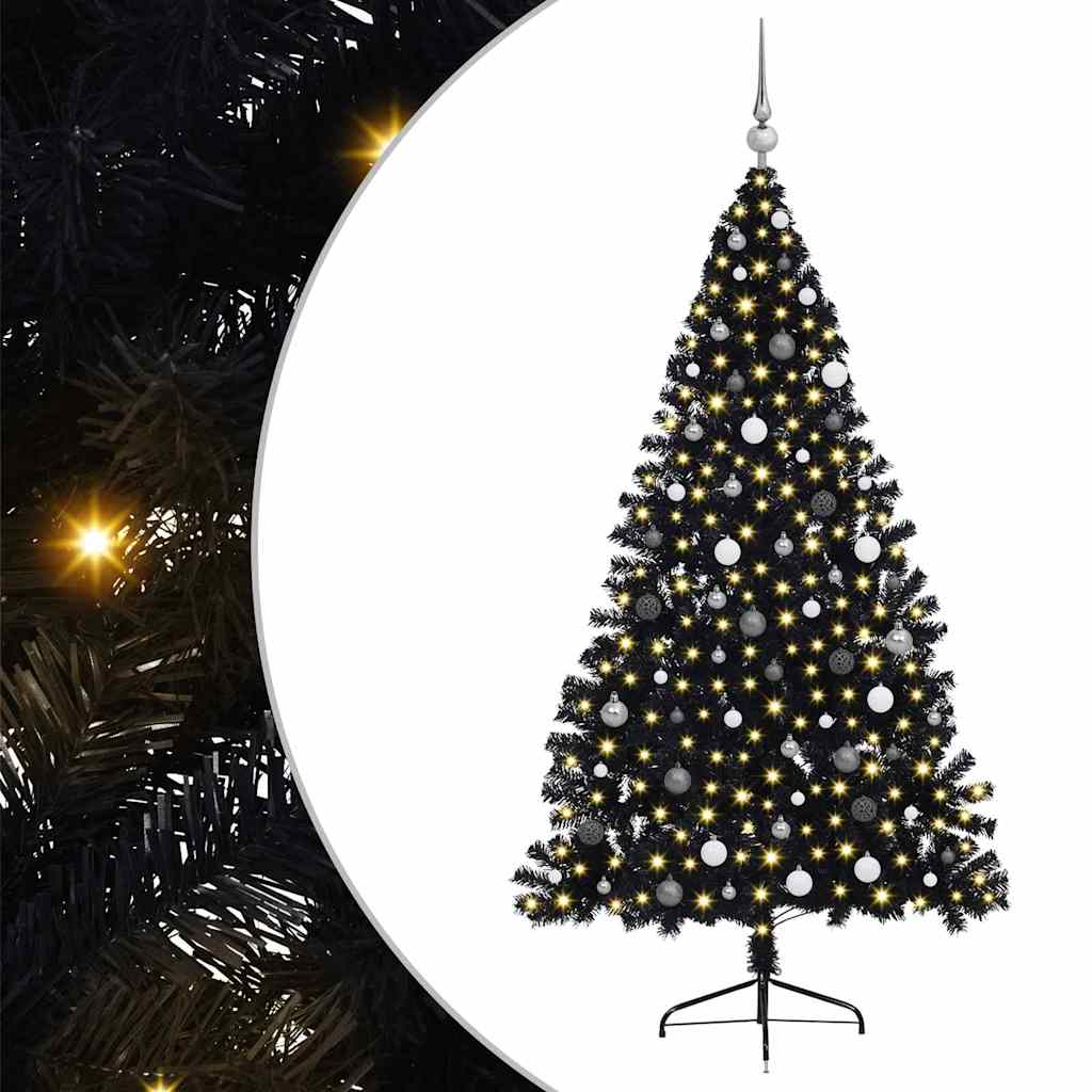 Künstlicher vorbeleuchteter Weihnachtsbaum Schwarz 210 cm PVC