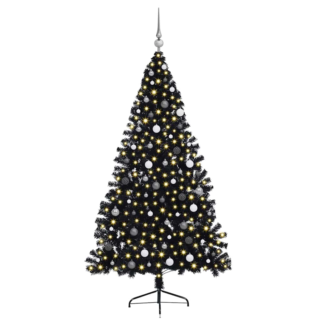 Künstlicher vorbeleuchteter Weihnachtsbaum Schwarz 210 cm PVC