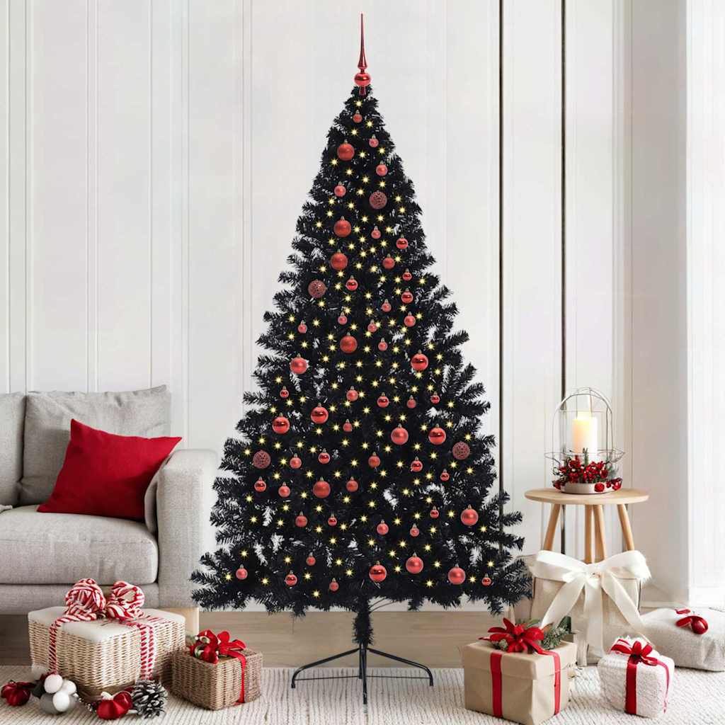 Künstlicher vorbeleuchteter Weihnachtsbaum Schwarz 210 cm PVC