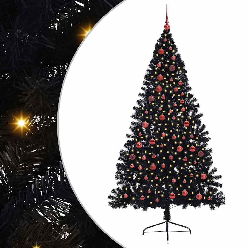 Künstlicher vorbeleuchteter Weihnachtsbaum Schwarz 210 cm PVC