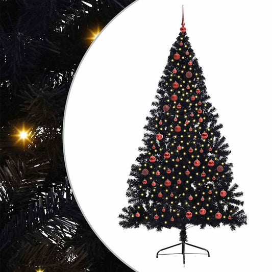 Künstlicher vorbeleuchteter Weihnachtsbaum Schwarz 210 cm PVC