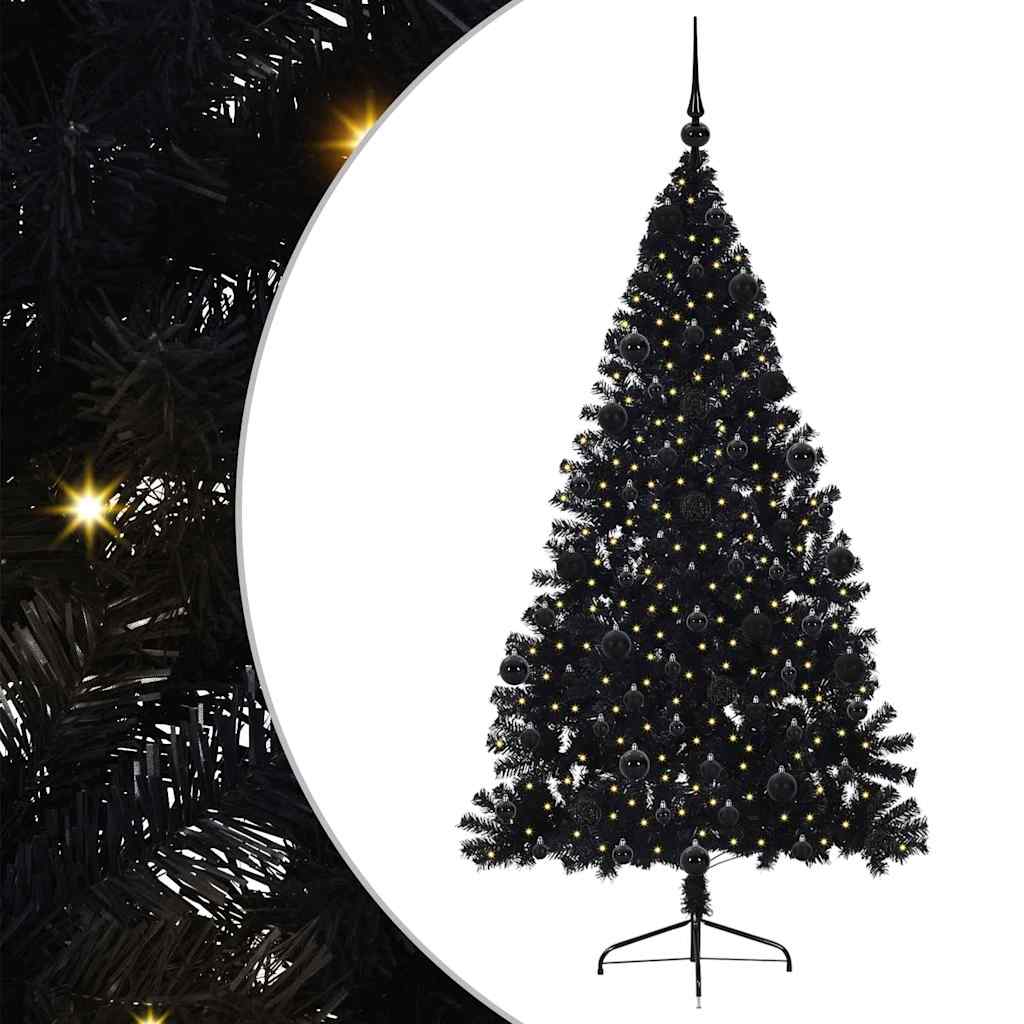 Künstlicher vorbeleuchteter Weihnachtsbaum Schwarz 210 cm PVC