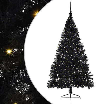 Künstlicher vorbeleuchteter Weihnachtsbaum Schwarz 210 cm PVC