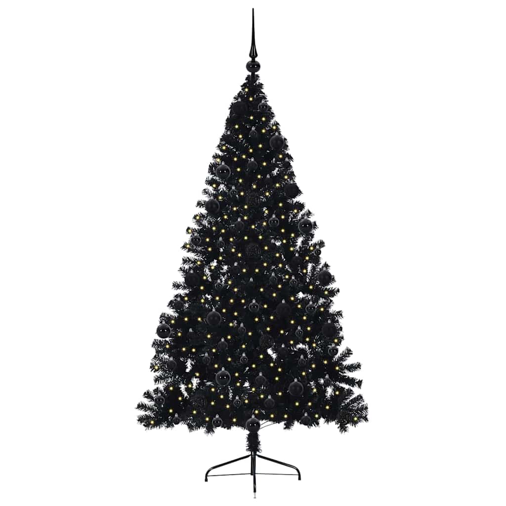 Künstlicher vorbeleuchteter Weihnachtsbaum Schwarz 210 cm PVC